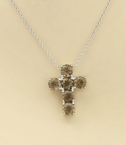 Pasquale Bruni 5.05ct Smoky Quartz 18K White Gold Cross Pendant Necklace