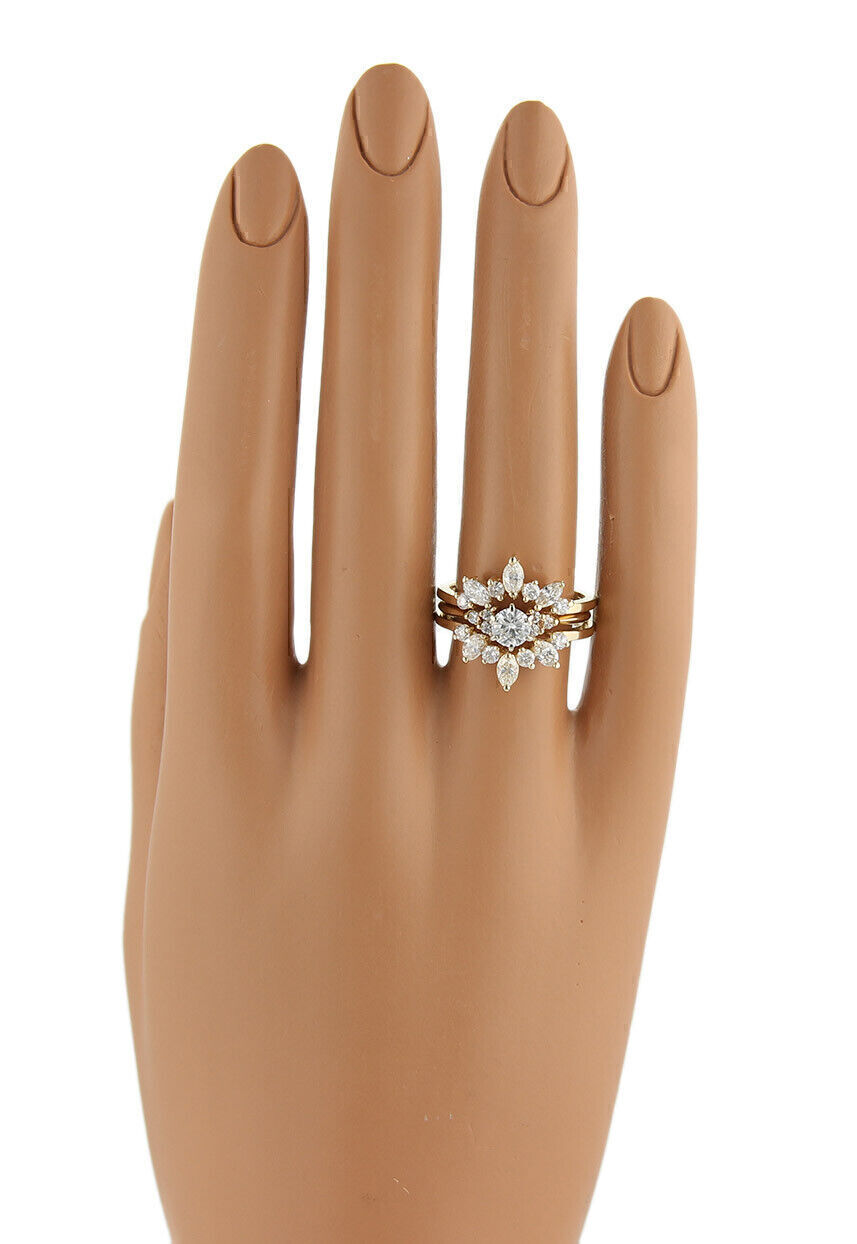 Solitaire & Insert Diamond 14k Yellow Gold Set of Round & Marquise Ring - Size 7