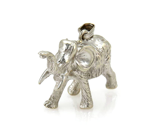 Solid Elephant 18k White Gold Full Figure Charm Pendant