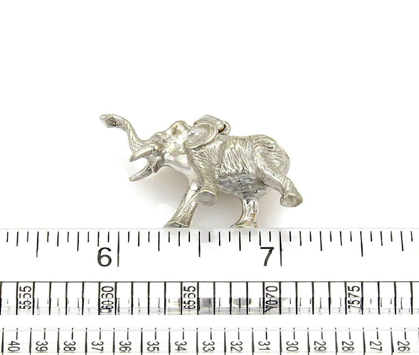 Solid Elephant 18k White Gold Full Figure Charm Pendant