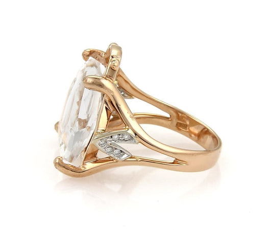 Clear Quartz & Diamond 18k Rose Gold Handbag Ring - Size 7