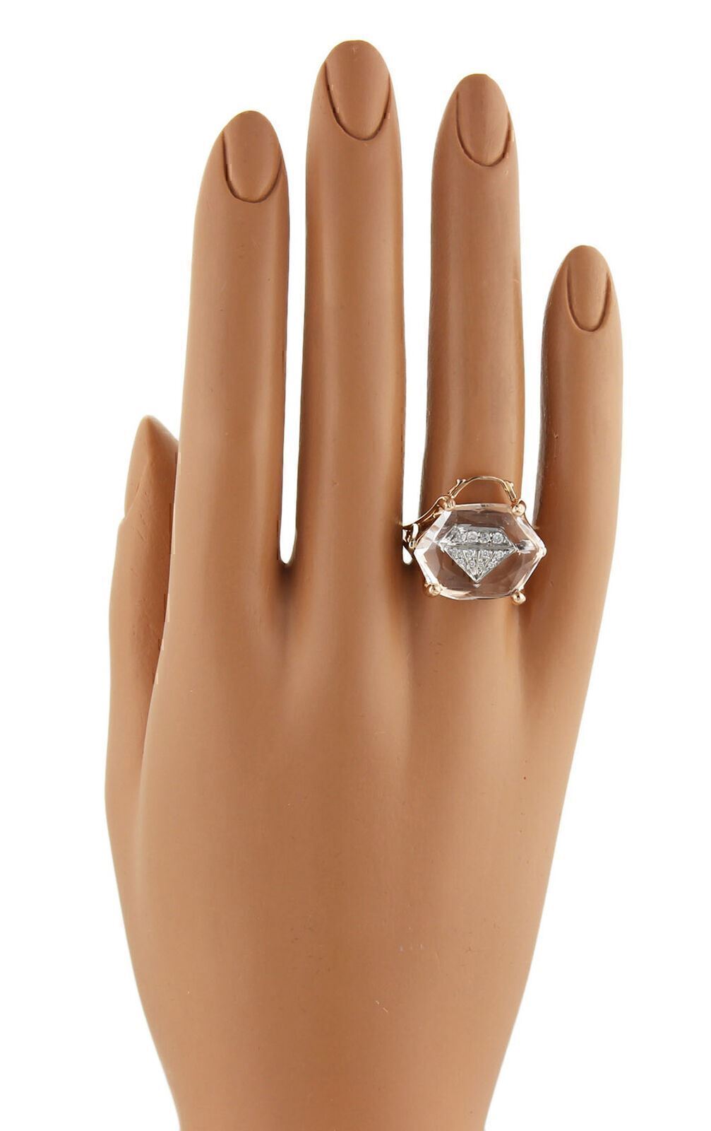 Clear Quartz & Diamond 18k Rose Gold Handbag Ring - Size 7