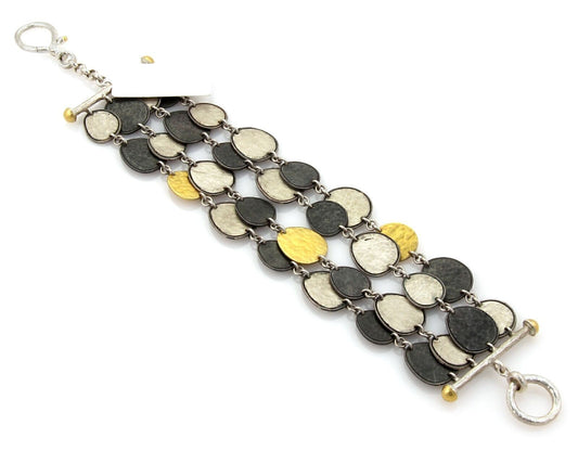 Gurhan Contour Sterling & 24k Inlay Gold Multi-Strand Round Discs Bracelet