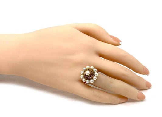 Pearl 14k Yellow Gold Harem Ring - Size 5.5