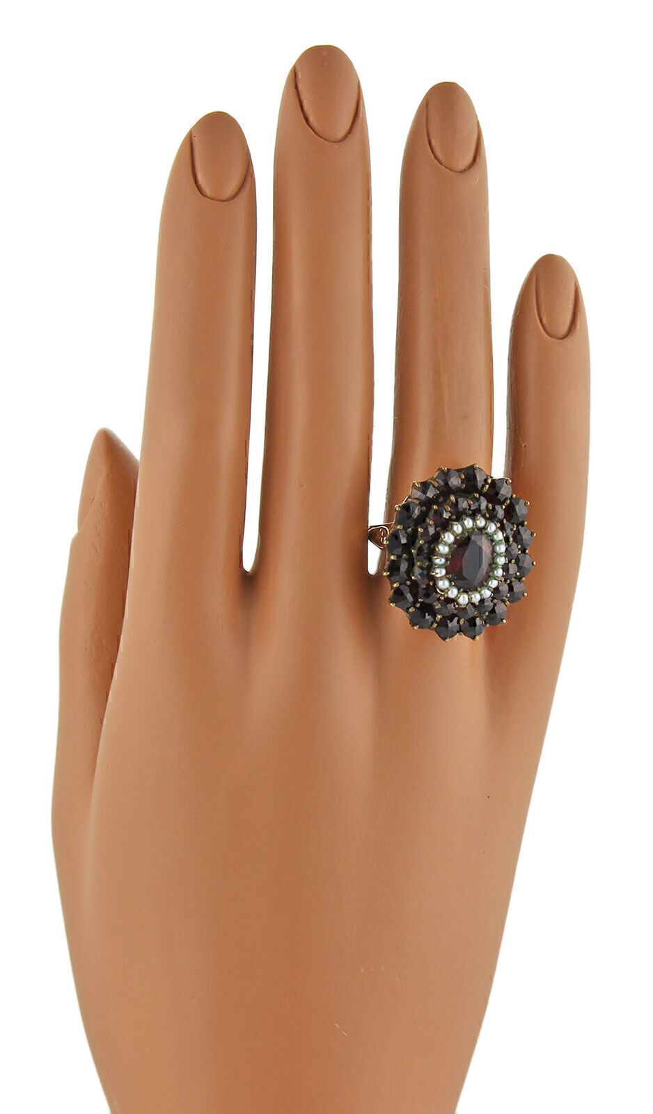 Garnet & Seed Pearls 14k Yellow Gold Cluster Ring - Size 4