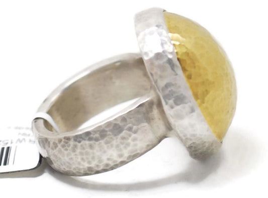 Gurhan Amulet Sterling & 24k Gold Hammered Dome Ring - Size 6