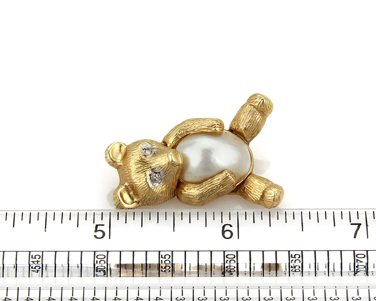 Diamond Mabe Pearl 14k Yellow Gold Bear Pin Brooch