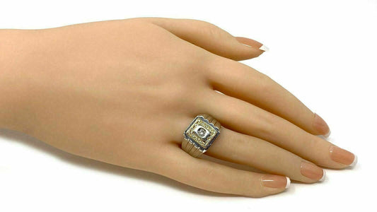 Platinum & 18k Gold Diamond Rectangular Top Ring - Size 8.5