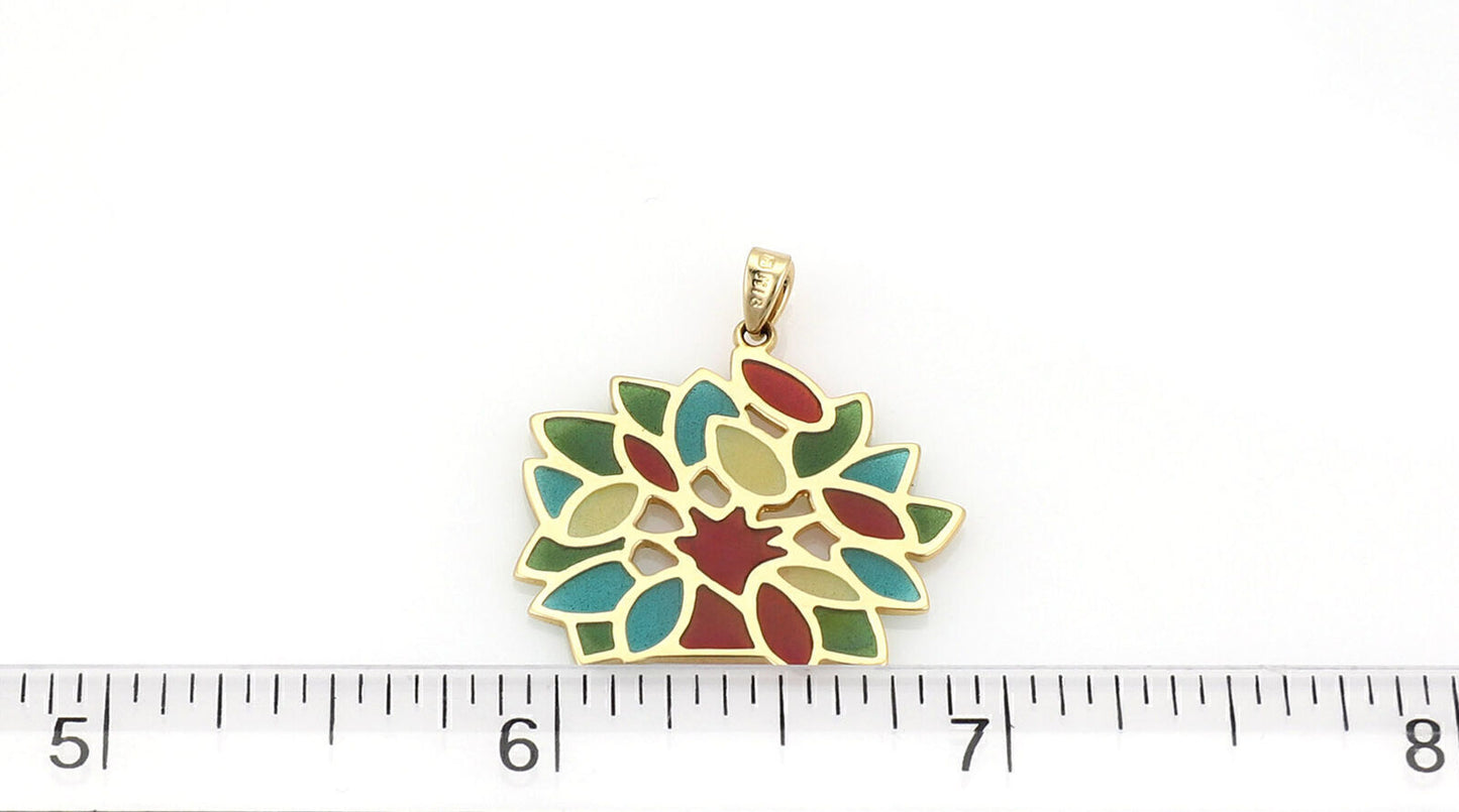Mikimoto Plique-A-Jour Enamel 18k Yellow Gold Floral Charm Pendant