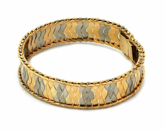 Wide 18k Two Tone Gold 14mm Wave style Bracelet