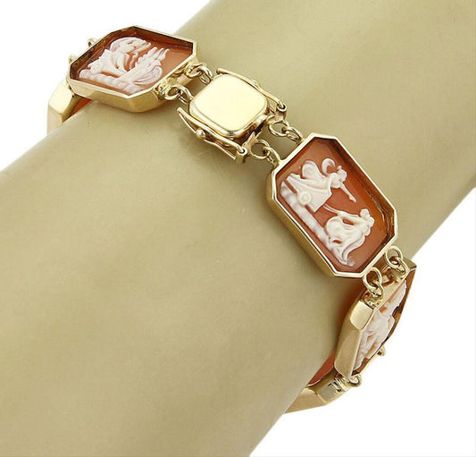 Shell Cameo 14k Rose Gold Carved Octagon Link Bracelet