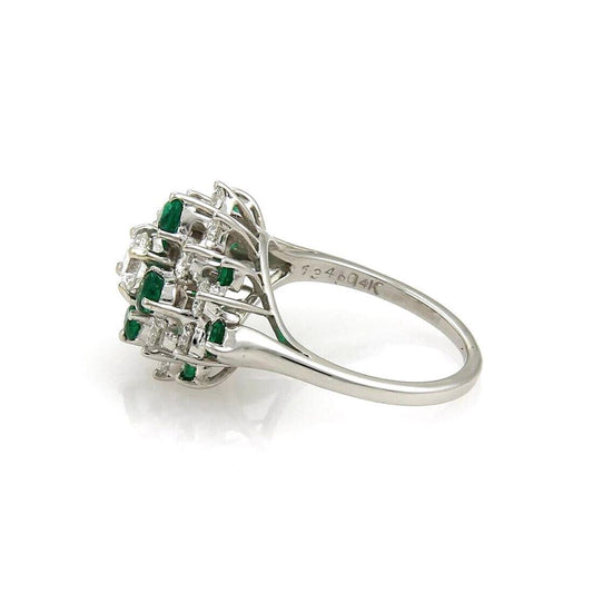 Diamond & Emerald 14k White Gold Cluster Ring - Size 6