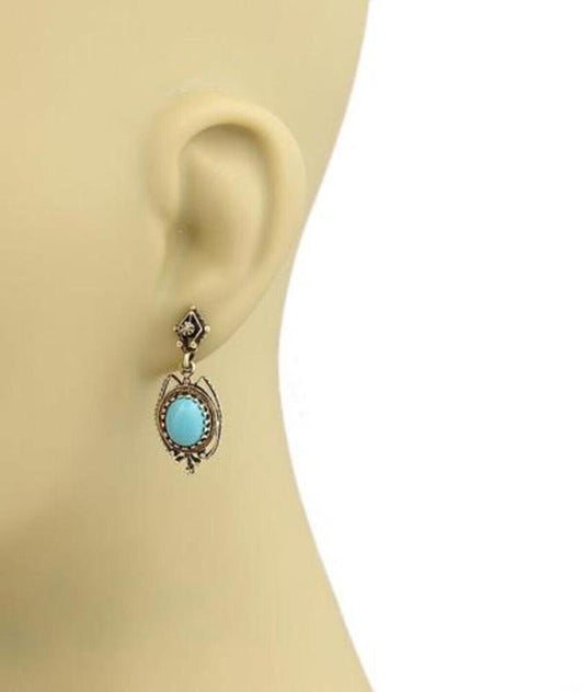 Oval Turquoise 14k Yellow Gold Dangle Earrings