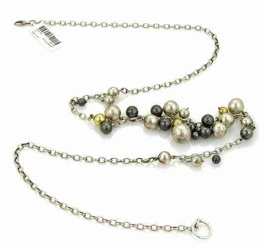 Gurhan White & Dark Sterling 24k Gold Assorted Size Ball 32" Necklace