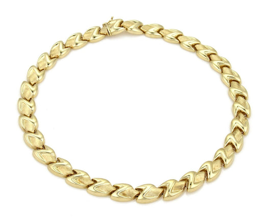Z Shape 14k Yellow Gold Fancy Textured Link Collar Necklace