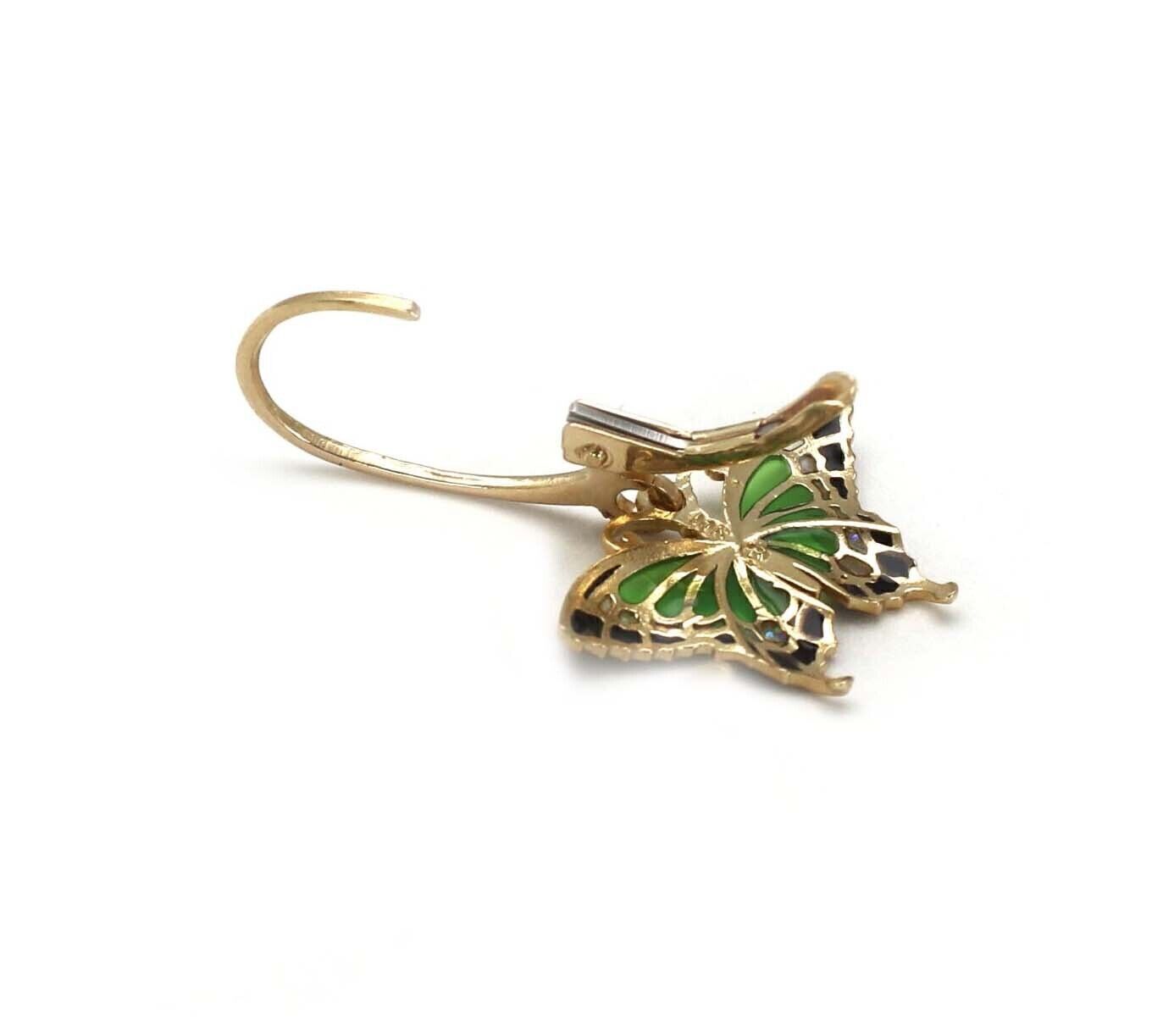 Enamel Butterfly 14k Yellow Gold Dangle Earrings
