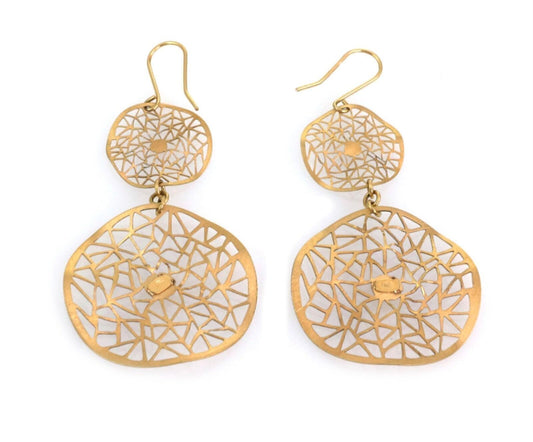 Giordana Castellan 14k Gold Web Design 2 Circle Wave Dangle Earrings