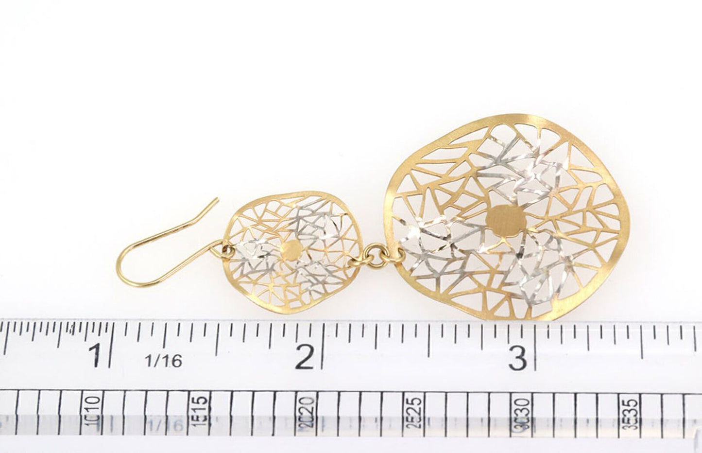 Giordana Castellan 14k Gold Web Design 2 Circle Wave Dangle Earrings
