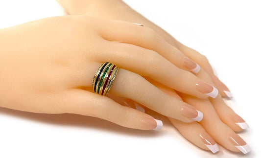 LeVian Diamond & Multicolor Gems 18k Yellow Gold Dome Band Ring - Size 7.5