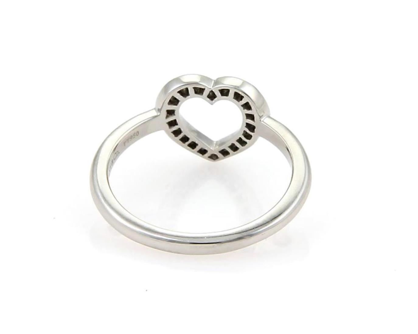 Tiffany & Co. Diamond Platinum Classic Open Style Heart Ring - Size 4.5