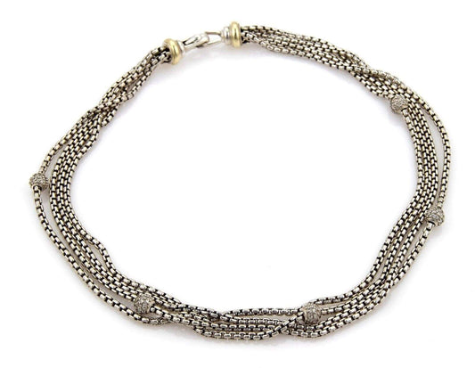 David Yurman Sterling & 18k Gold Diamond Multi-Strand Box Chain Necklace