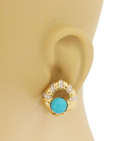 Antonini Diamond 18k Yellow Gold Turquoise Heart Earrings