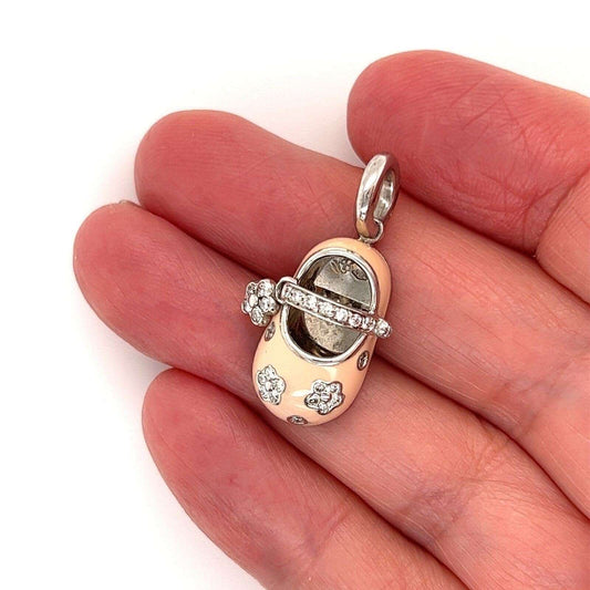 Aaron Basha Diamond Pink Enamel 18k White Gold Shoe Charm Pendant
