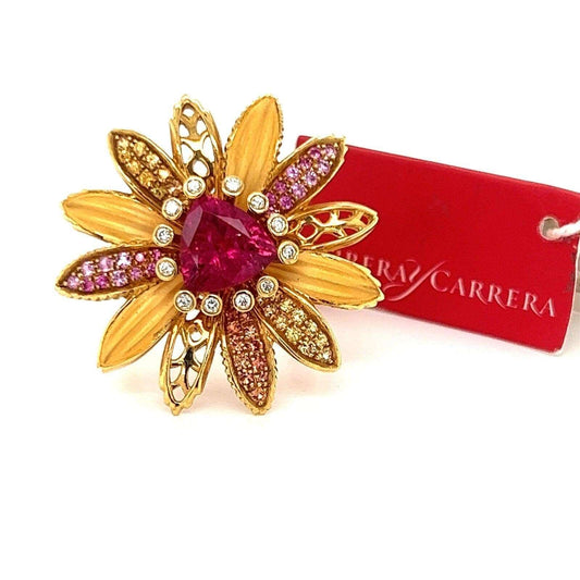 Carrera y Carrera Primavera Diamond Tourmaline & Sapphire 18k Gold Flower Ring