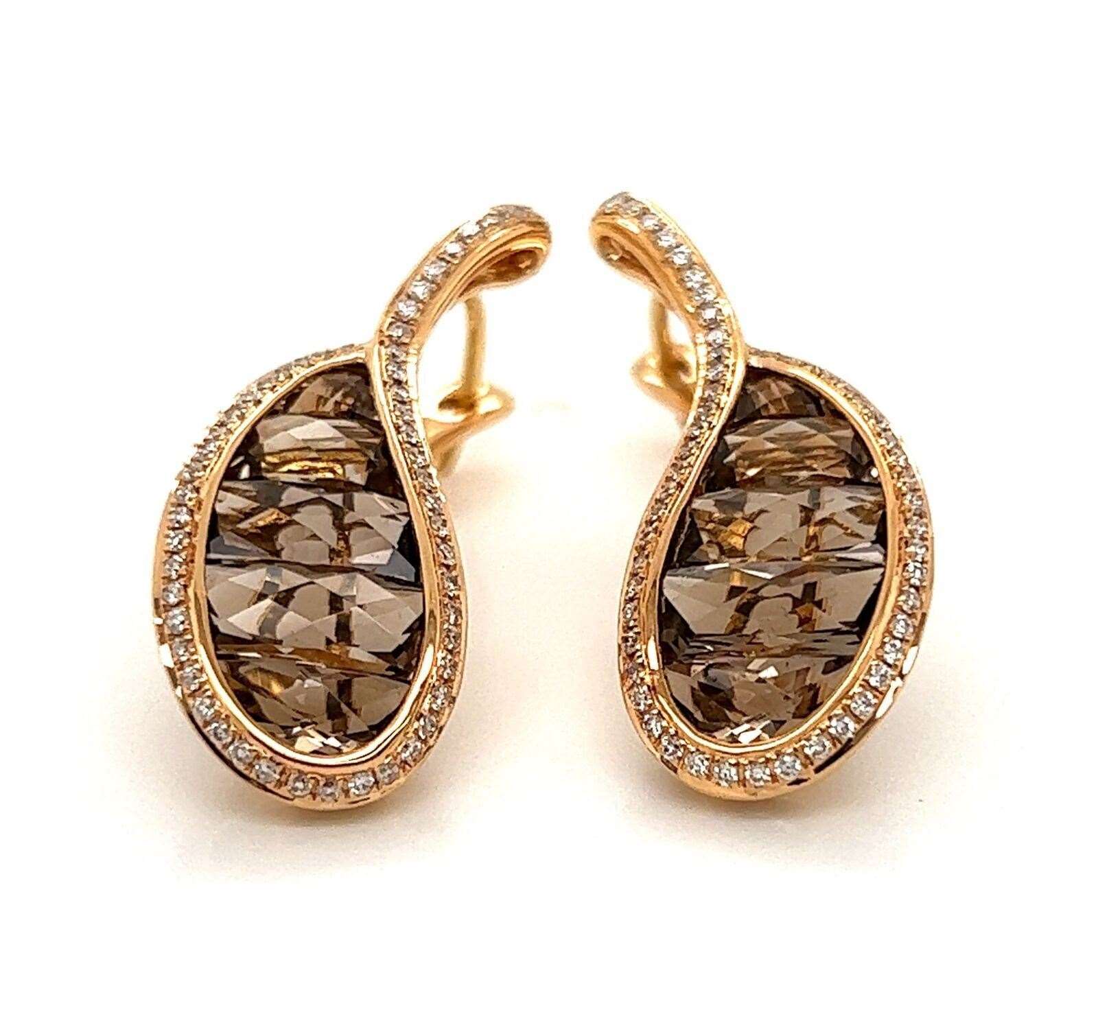 Bellarri Diamond Smoky Quartz 18k Rose Gold Dangle Earrings