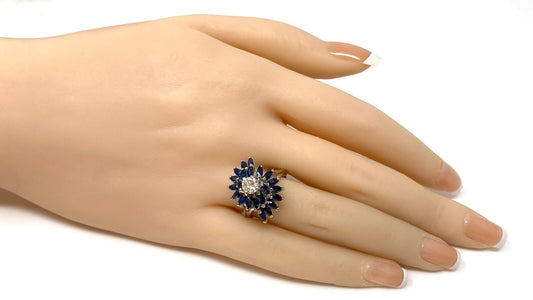 Diamond & Sapphire Swirl Design 14k White Gold Ring - Size 6.5