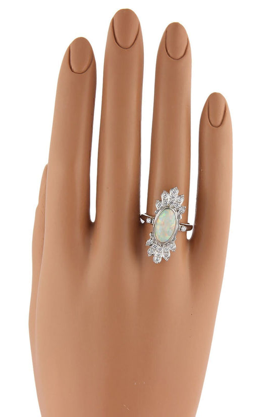 Diamond Fire Opal 14k White Gold Ring - Size 6.5