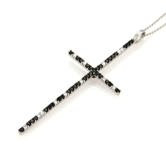 Roberto Coin Diamond & Black Sapphire 18k Gold Large Cross Pendant Necklace