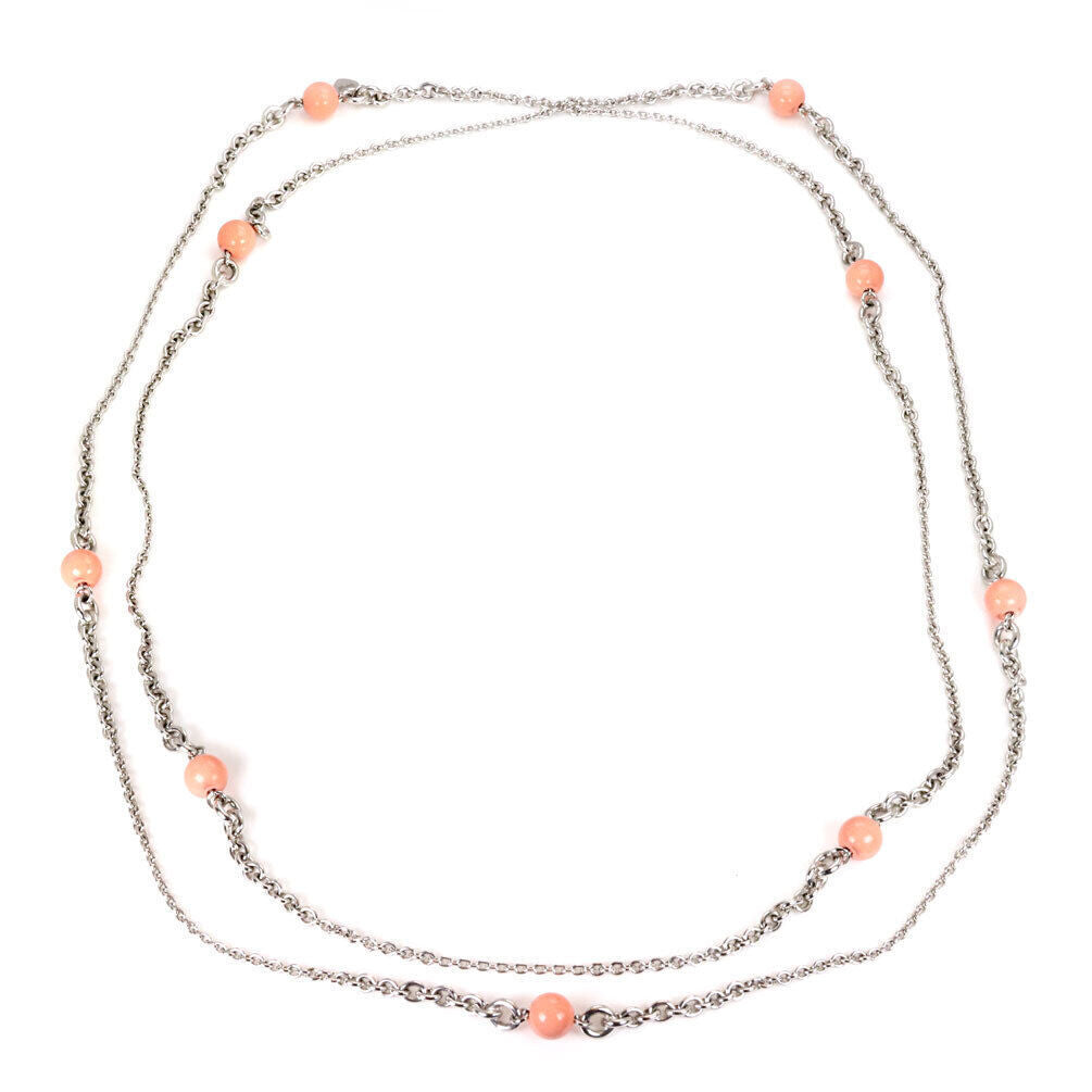 Chopard 18k White Gold Coral Beads Sautoir Long Chain Necklace w/Cert