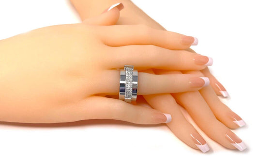 Asprey Keria 18k White Gold & Diamond 12mm Spinning Wide Band Ring - Size 5