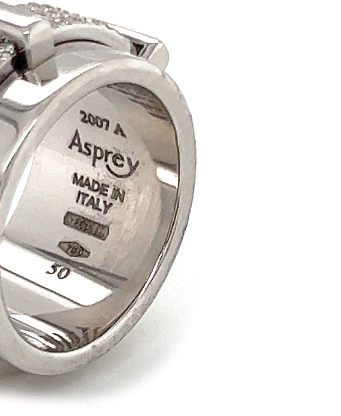 Asprey Keria 18k White Gold & Diamond 12mm Spinning Wide Band Ring - Size 5