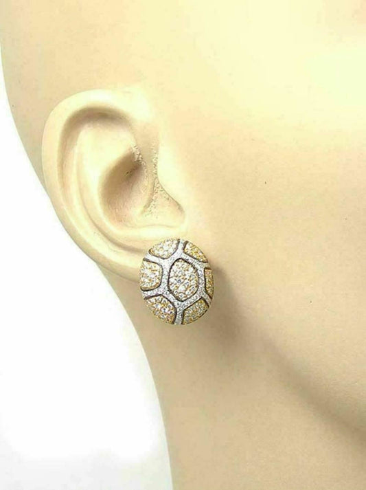 Multi Color Diamond 14k White Gold Oval Shape Earrings