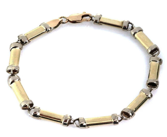 Long Tube 14k Two Tone Gold Link Bracelet