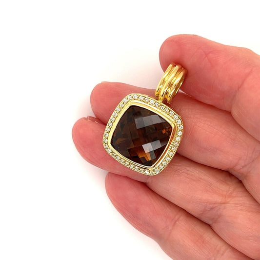 David Yurman Albion Diamond Smoky Quartz 18k Yellow Gold Cable Charm Pendant
