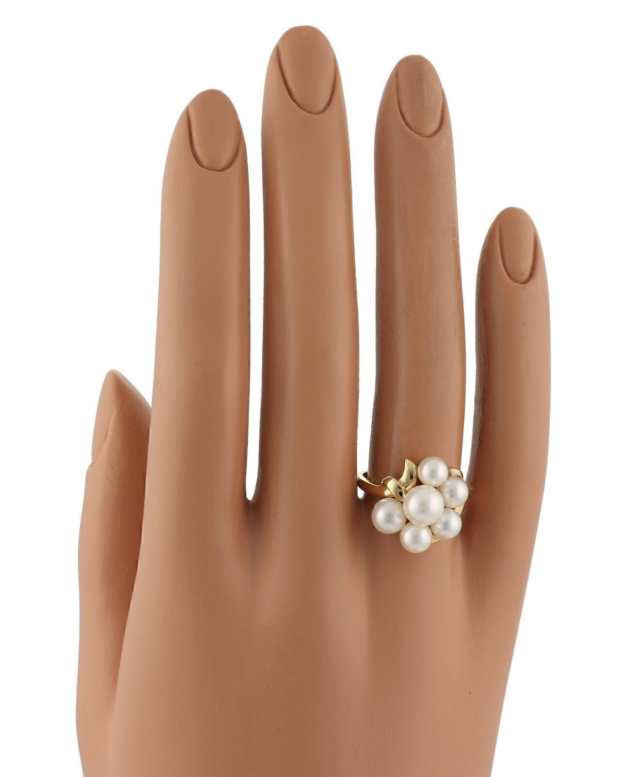 Mikimoto Akoya Pearls 18k Yellow Gold Cluster Ring - Size 6.5