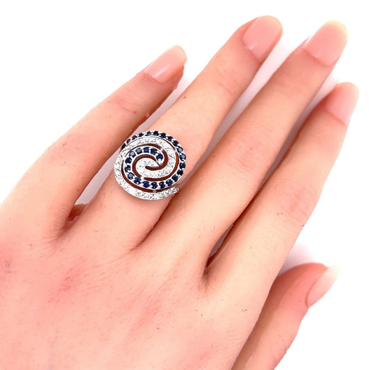 Effy Diamond & Sapphire 14k White Gold Swirl Top Ring - Size 4.5
