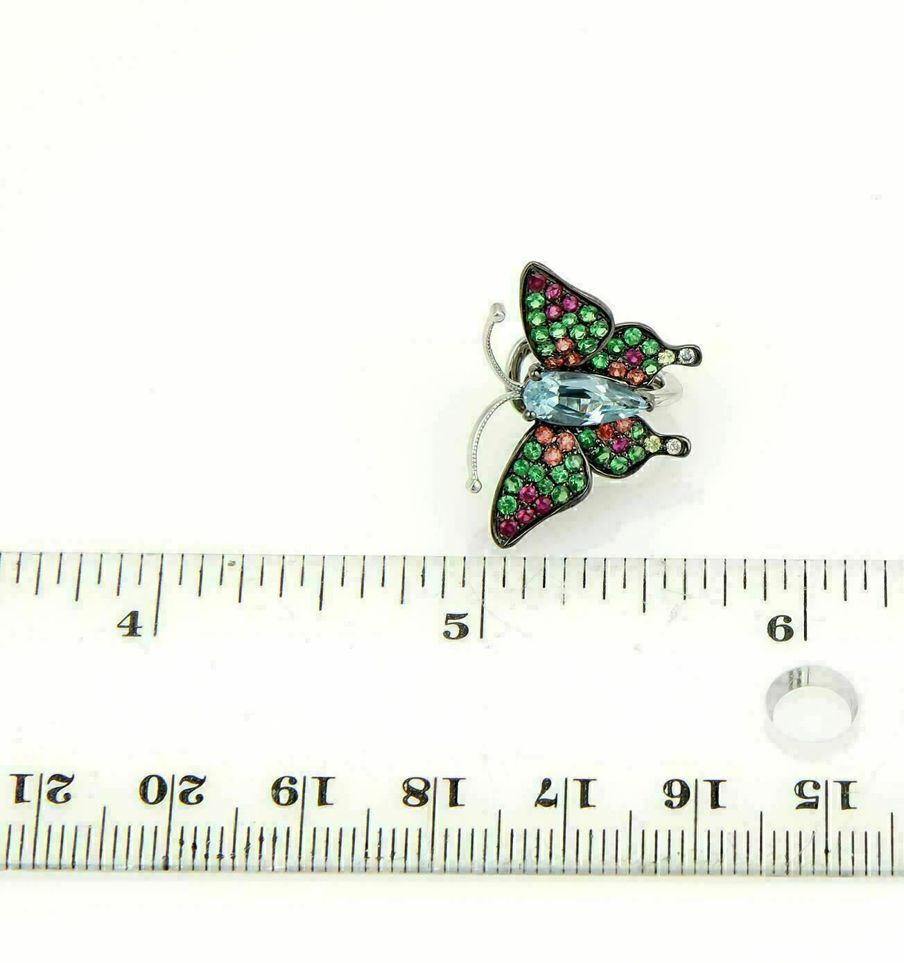 Butterfly 18k White Gold Earrings with 4ct Blue Topaz Tsvorite & Sapphires