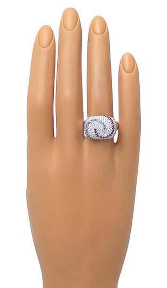 Multi Colored Diamond Swirl 14k White Gold Cocktail Ring - Size 7