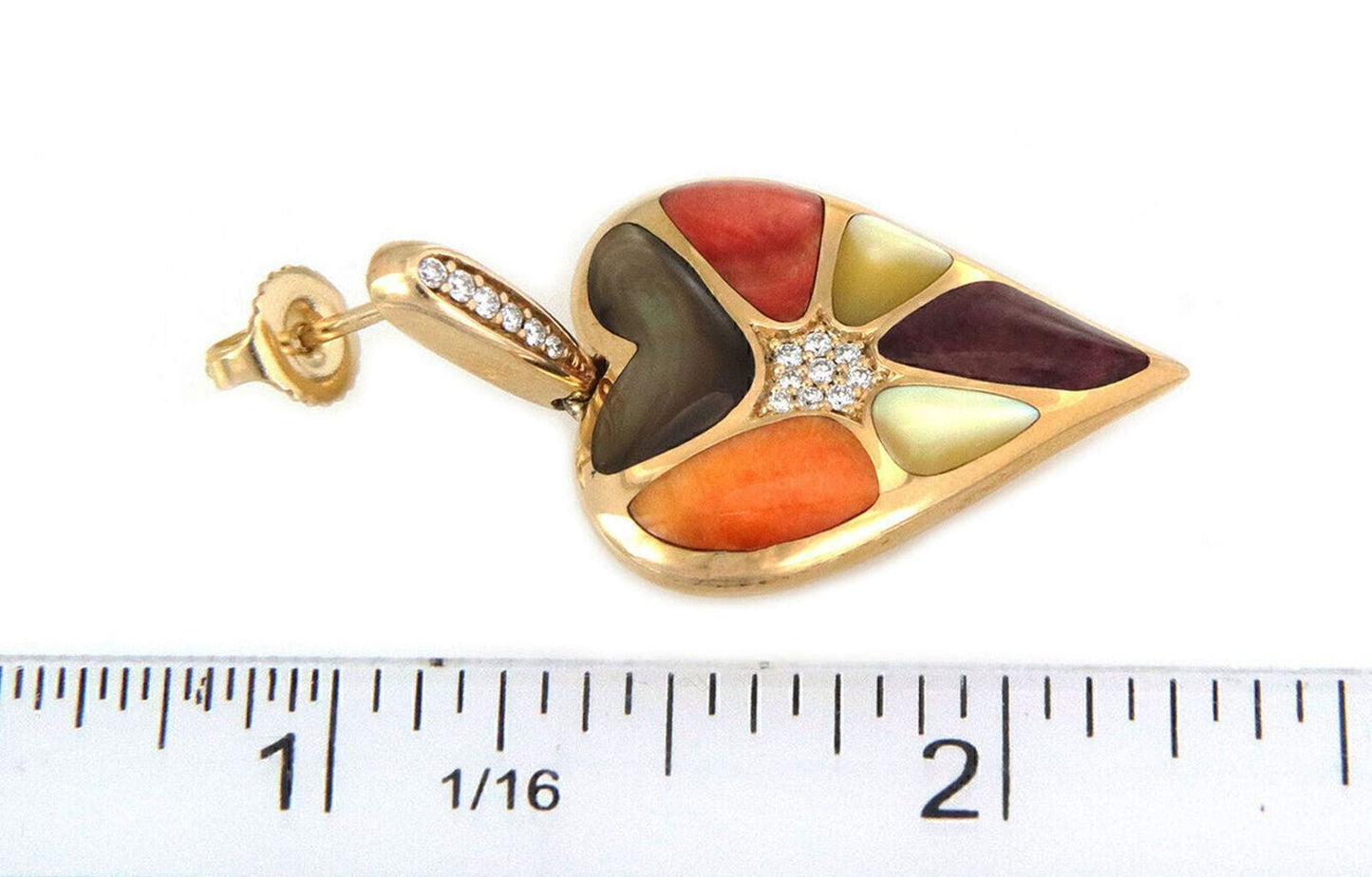 Kabana Diamond Spiny Oyster MOP Gems 14k Yellow Gold Heart Dangle Earrings