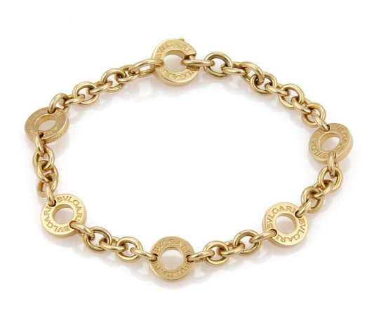 Bvlgari 18k Yellow Gold 6 Engraved Circle Station Chain Bracelet