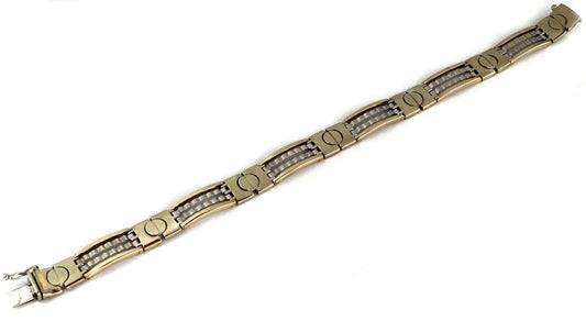 Screw Motif & Bar 14k Two Tone Gold Link Bracelet