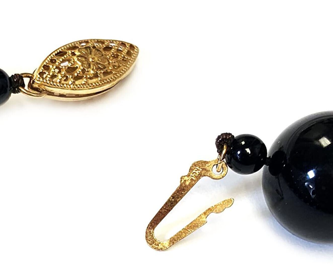 Diamond & 13.5mm Onyx Beads 14k Yellow Gold Necklace