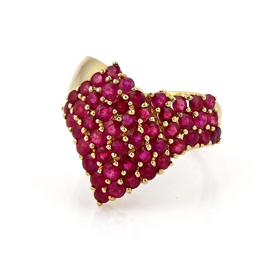 LeVian Ruby 14k Yellow Gold V Design Cluster Ring - Size 10