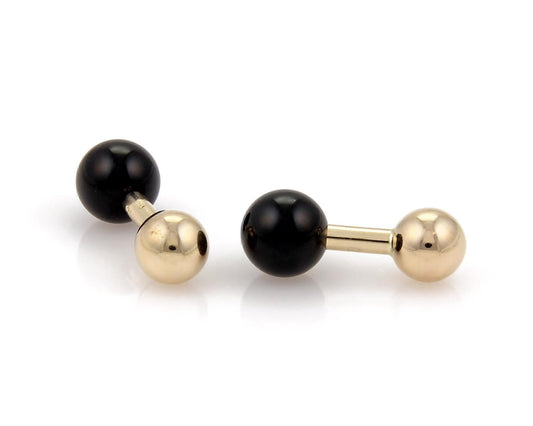 Onyx Ball & Stud 14k Yellow Gold Cufflinks