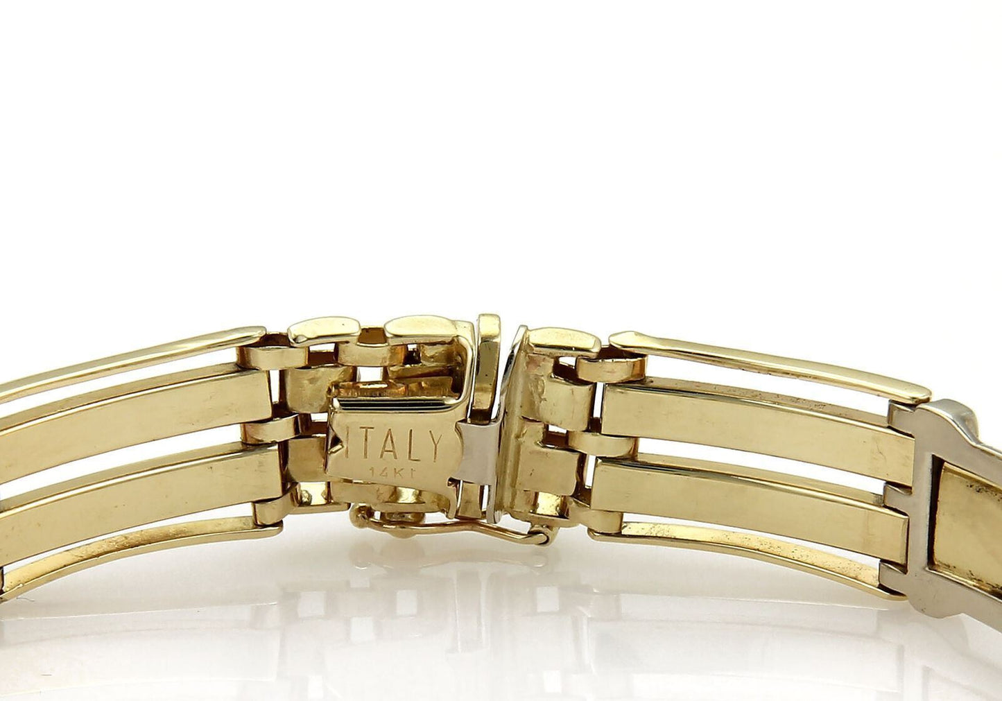 Long Curved 14k Two Tone Gold Fancy Gate Link Bracelet