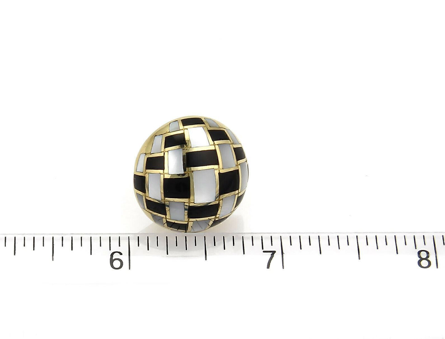 Tiffany & Co. Mother of Pearl & Onyx Inlaid 18k Yellow Gold Dome Post Clip Earrings